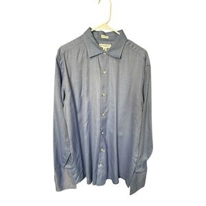 Banana Republic Blue Textured Cotton Fitted Dress Shirt XL 17-17.5 Made In Italy